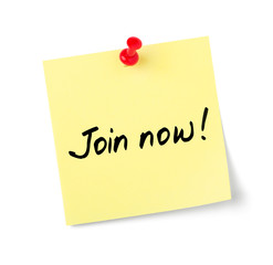 Yellow paper note with text Join now