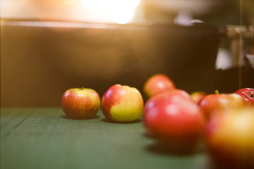 Apples Floating in Water in Packing Warehouse