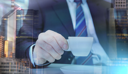 Businessman during a break; light effect