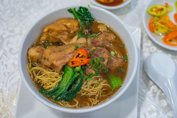 Bowl of delicious Chinese styled braised beef brisket noodle 