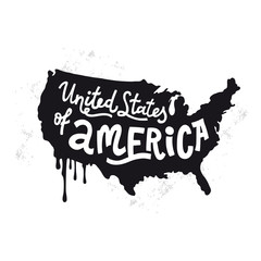 United States of America. Happy 4th of July. Independence Day. Vector flat illustration template. Celebratory lettering on background of the American map. Cracks can be removed.