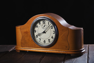 Vintage retro mechanical watch in a wooden case