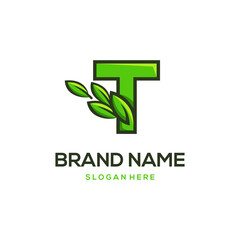 Letter T Leaves Organic Abstract Creative Illustration Icon Modern Logo Design Template Element Vector