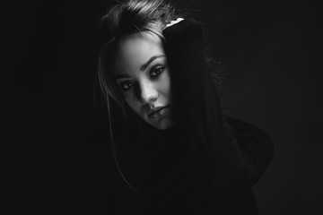girl, black and white emotional portrait