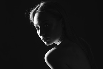 girl, black and white emotional portrait