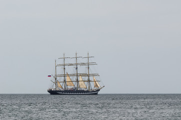 Fototapeta na wymiar SAILING SHIP - Beautiful black barque at sea