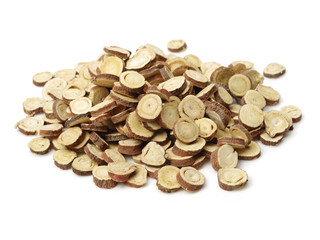 Licorice roots on white background