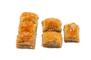 Delicious sweet baklava isolated on white background.