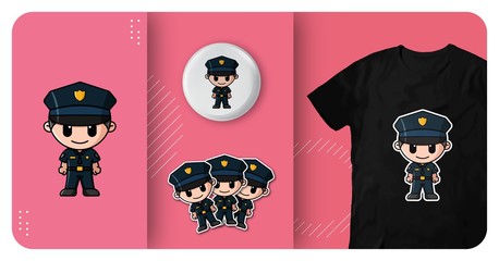cute police officer logo character mascot t shirt badge and sticker design