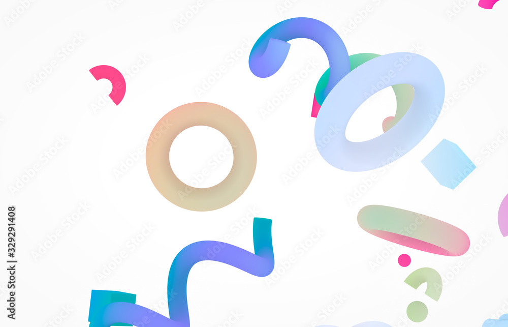 Poster abstract colorful 3d art background. pastel geometric shape form floating on white isolated backgrou