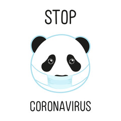 concept of coronavirus with panda in medical mask, COVID-19 quarantine, stop epidemic, editable vector illustration
