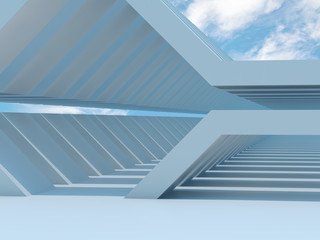 Blue parametric tunnel perspective. 3d rendering