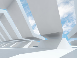Parametric interior under blue sky. 3d rendering