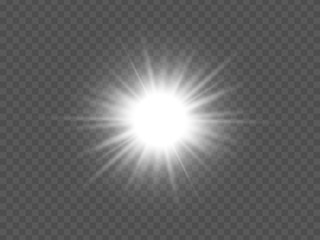 White sun or star. Transparent light effect. Vector design