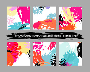 Social media story templates. Bright colored with hand drawn scribbles Easter holiday textures. Seasonal sale banner. Birthday party or anniversary invitation. Spring holiday art background set.