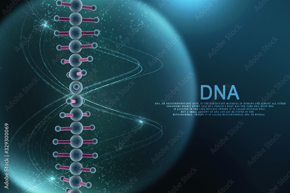 Poster 3d render of dna structure, abstract background
