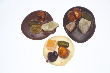 Milk, dark and white chocolates with dry fruits