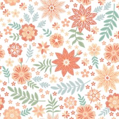 Fototapeta na wymiar Beautiful embroidered flowers on white background. Elegant seamless pattern. Print for fabric.