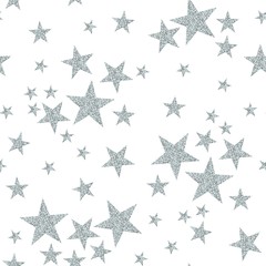 Silver stars on white background. Seamless pattern with glitter stars. - 329302089