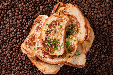 croutons background coffee beans. 