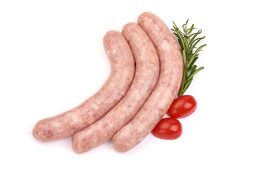 Sausages for frying, grill pork sausages, isolated on white background