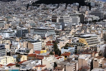 Fototapeta premium Athens, Greece, partial view of the city from the Acropolis hill