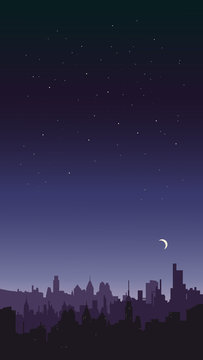 Night sky landscape. City on a background of stars.