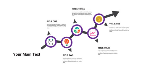 Naklejka premium Business process. Timeline infographics with 5 steps, circles, arrows. Vector chart