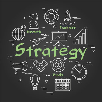 Vector line business round Strategy concept on black