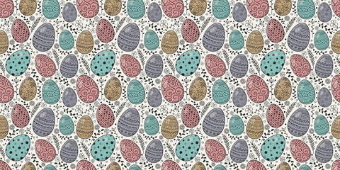 Obraz premium Easter texture with cute colorful eggs. Vector