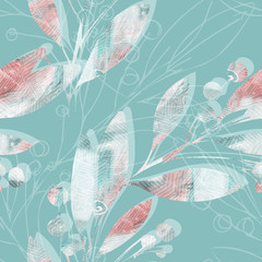 Seamless Pattern of Berries Branches. Watercolor Backgroud.