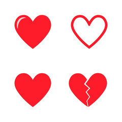 Set of red hearts, love icons vector set
