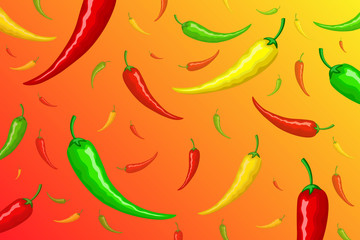Mexican hot peppers. Ornament, pattern, background and template. Vector horizontal orientation. Gradient background