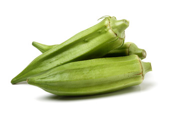 Fresh young okra isolated on white background