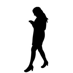 vector, isolated, black silhouette girl with a phone goes