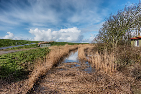 Canalas behind the dikes in Sneum near Esbjerg, Denmark