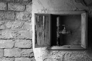 Grungy, black and white image of the fire hydrant
