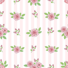 Pretty seamless pattern with pink roses for textile, fabric manufacturing, wallpaper, covers, surface, gift wrap, scrapbooking. Background for birthday, March 8, wedding, Valentine's Day.	