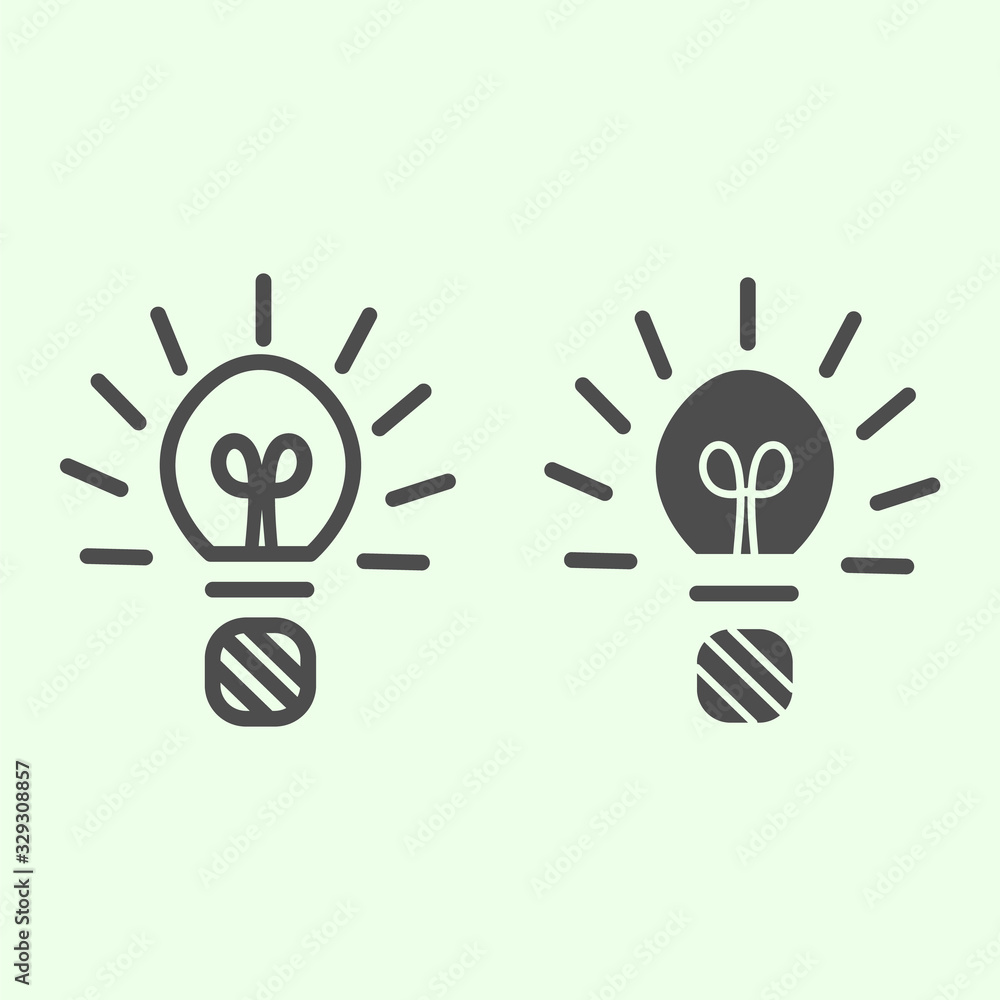 Poster light bulb line and solid icon. studying and innovation lamp sign outline style pictogram on white b