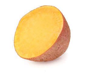 sliced sweet potatoes isolated on white background