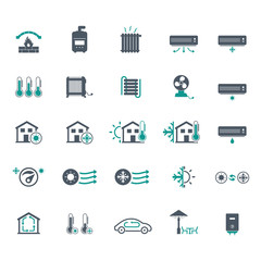 Heating and cooling systems icon set