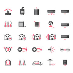 Heating and cooling systems icon set