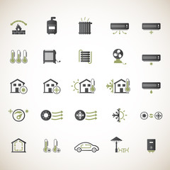 Heating and cooling systems icon set