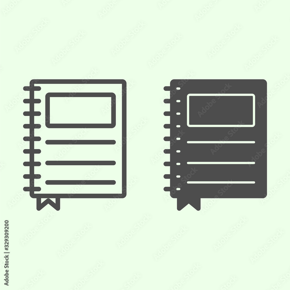 Poster notebook line and solid icon. school writing pad with ring spiral binder outline style pictogram on 