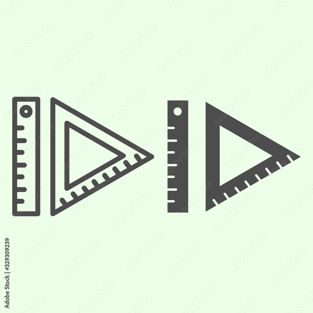 Poster ruler line and solid icon. math triangle and school rulers outline style pictogram on white backgrou