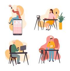 Live streaming, broadcast flat vector illustration.