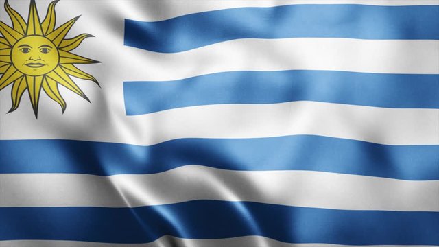 Loop animation of Photo Realistic fabric waving flag of Uruguay Ultra HD 4K Uruguay National Flag