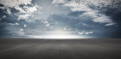 Floor Background with Blue Cloud Sky Horizon Scenery for Product Placement