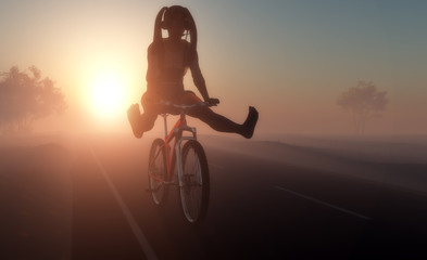 Naklejka na ściany i meble Girl on a bike.
