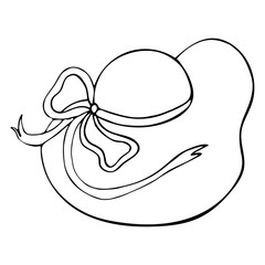 Female retro hat on a white background. Doodle outline vector illustration.